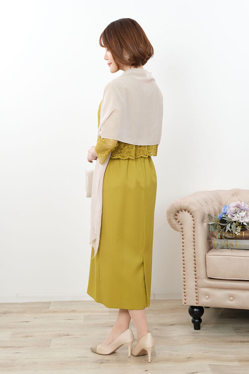 マスタードイエローのレースコンビIラインドレス