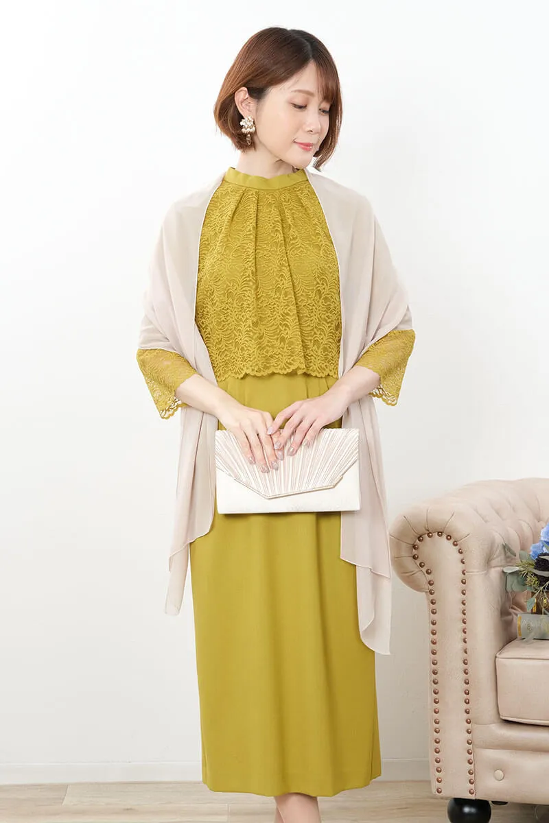 マスタードイエローのレースコンビIラインドレス