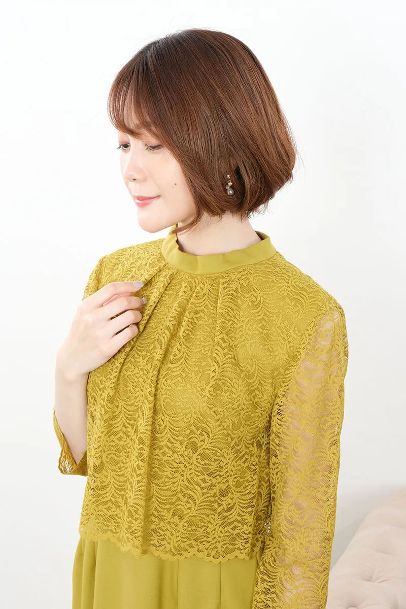 マスタードイエローのレースコンビIラインドレス