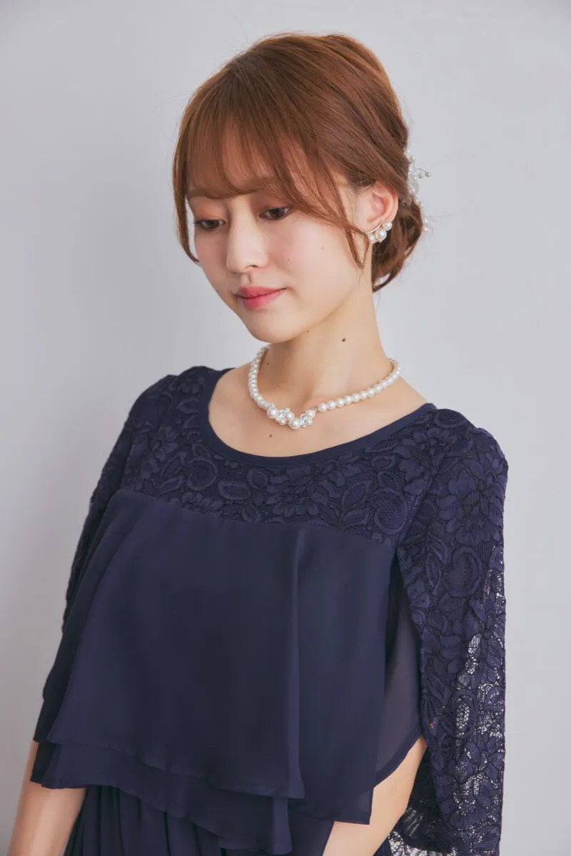 ネイビーの授乳口付スリットスリーブドレス