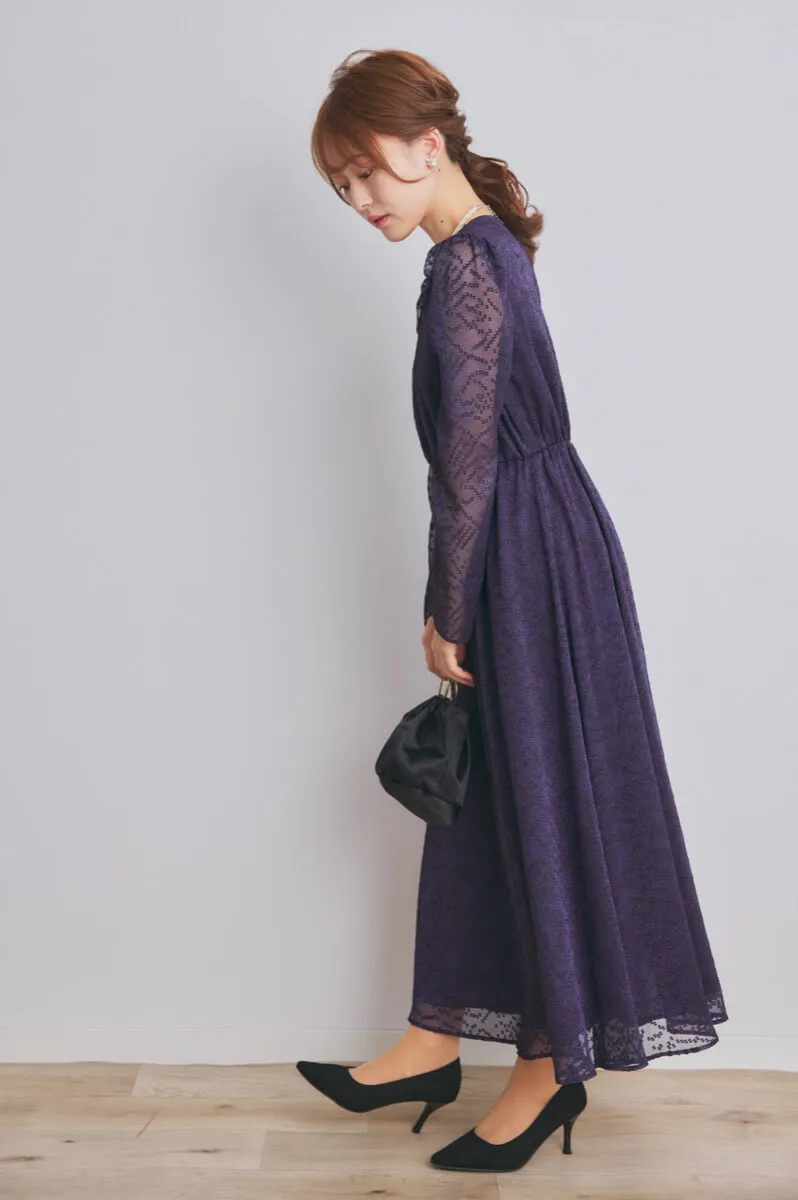 パープルのロングスリーブフレアドレス