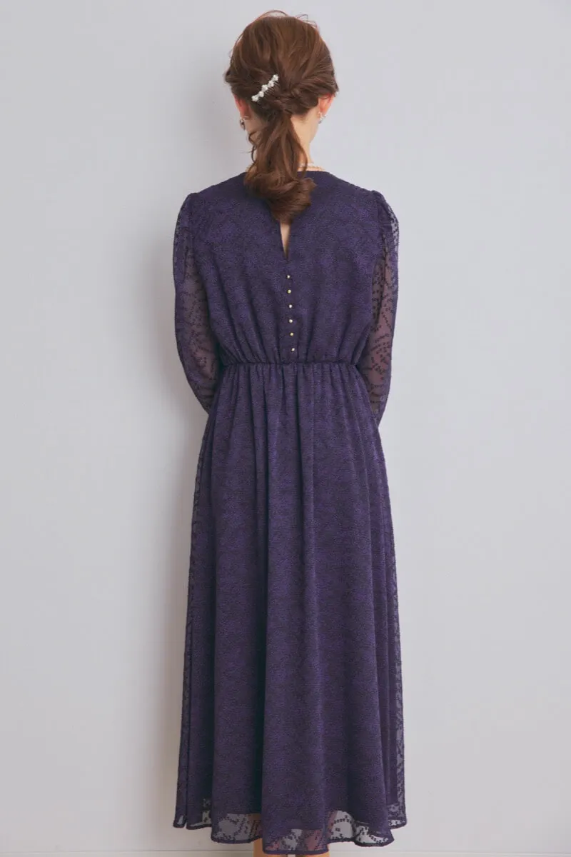 パープルのロングスリーブフレアドレス