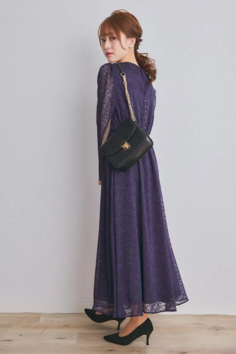 パープルのロングスリーブフレアドレス