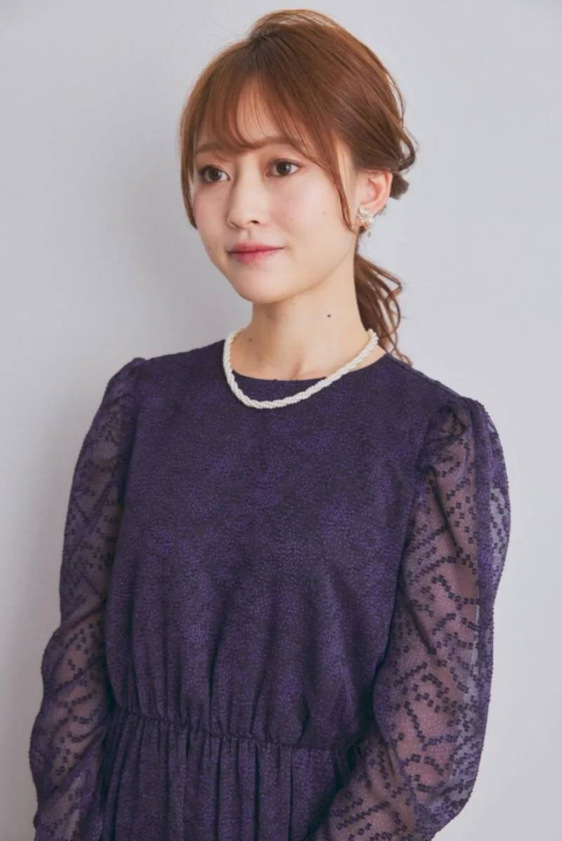 パープルのロングスリーブフレアドレス