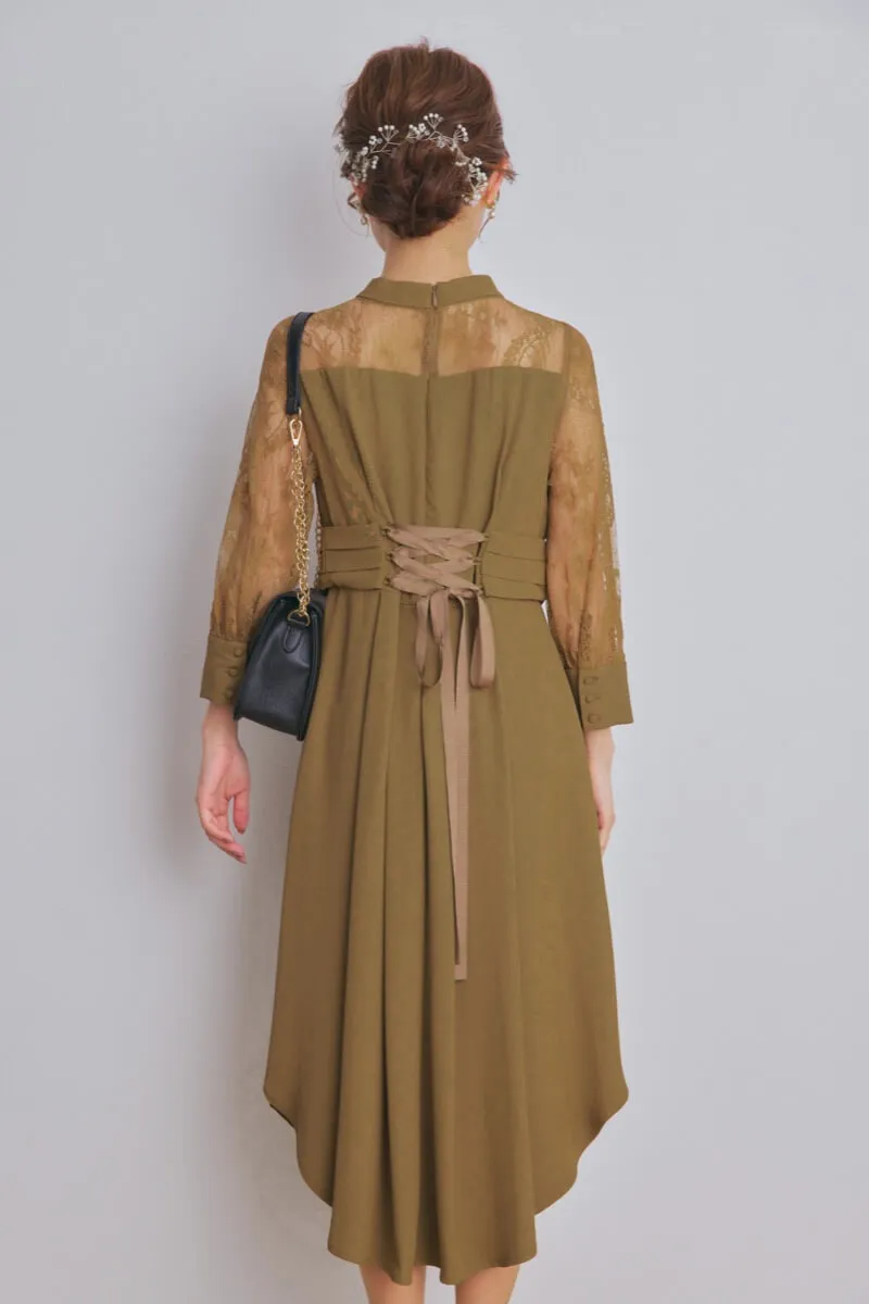 マスタードイエローのイレギュラーヘムドレス