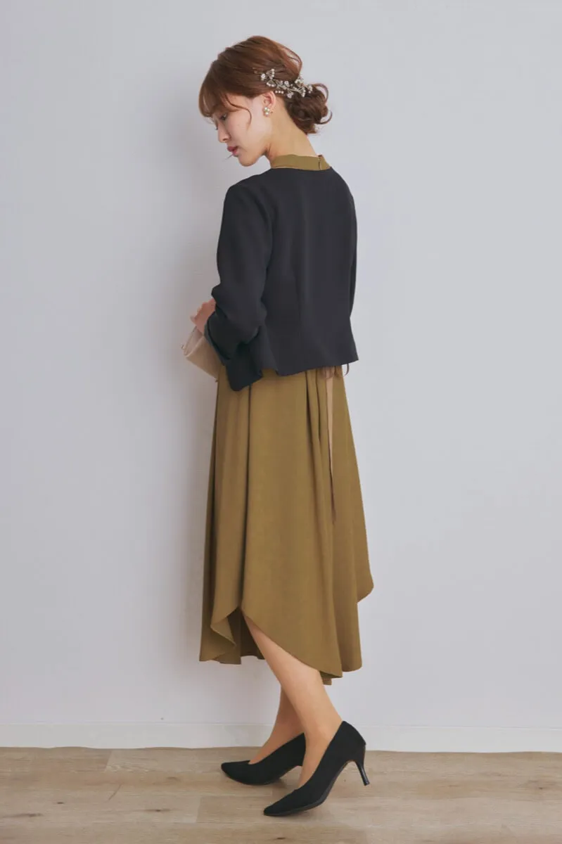 マスタードイエローのイレギュラーヘムドレス