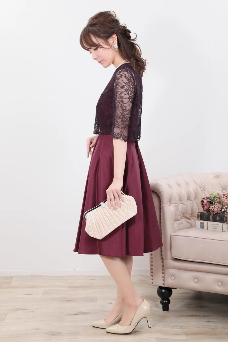 ワインレッドのレースボレロセットドレス