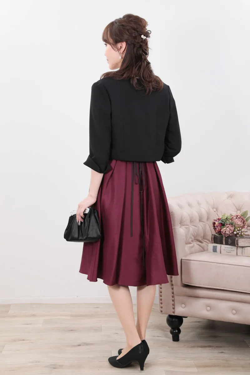 ワインレッドのレースボレロセットドレス