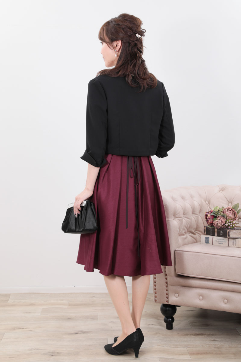 ワインレッドのレースボレロセットドレス