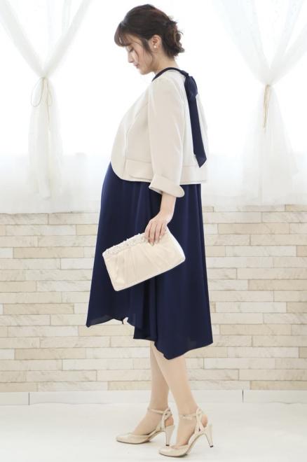 ネイビーのデコルテレースAラインドレス