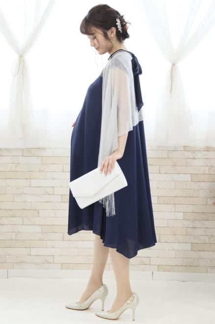 ネイビーのデコルテレースAラインドレス