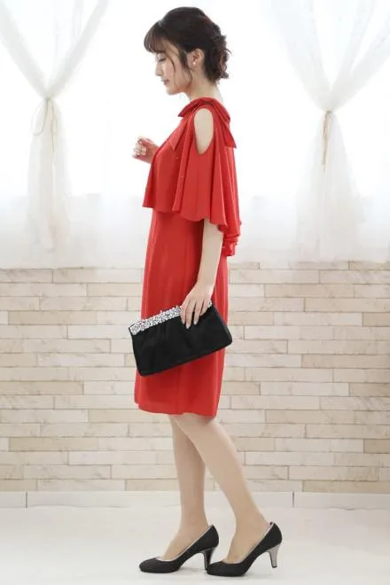 コーラルオレンジのポンチョ風2wayドレス