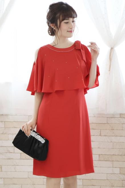 コーラルオレンジのポンチョ風2wayドレス