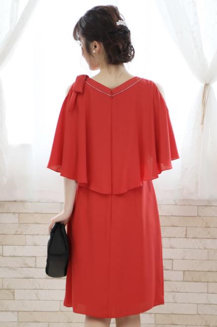 コーラルオレンジのポンチョ風2wayドレス