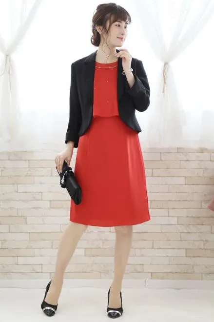 コーラルオレンジのポンチョ風2wayドレス