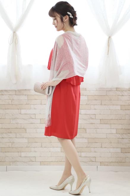 コーラルオレンジのポンチョ風2wayドレス