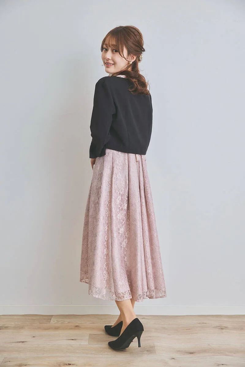 ピンクの総レースフィッシュテールドレス