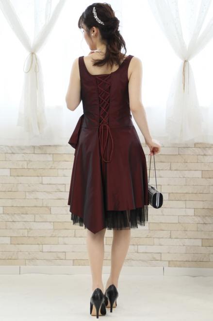 パープルのウエストリボンチュールドレス