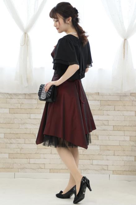 パープルのウエストリボンチュールドレス