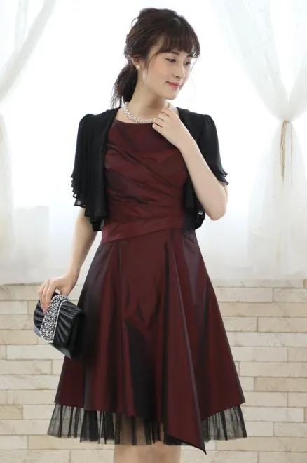 パープルのウエストリボンチュールドレス