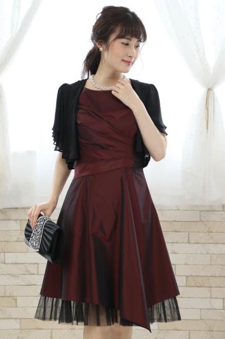 パープルのウエストリボンチュールドレス