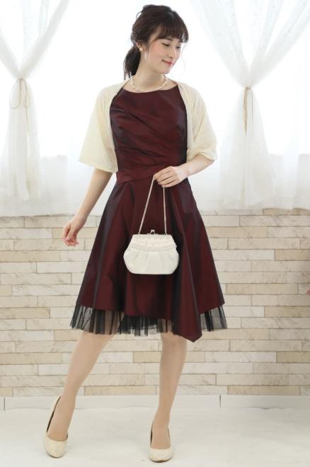 パープルのウエストリボンチュールドレス