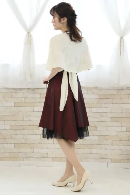 パープルのウエストリボンチュールドレス