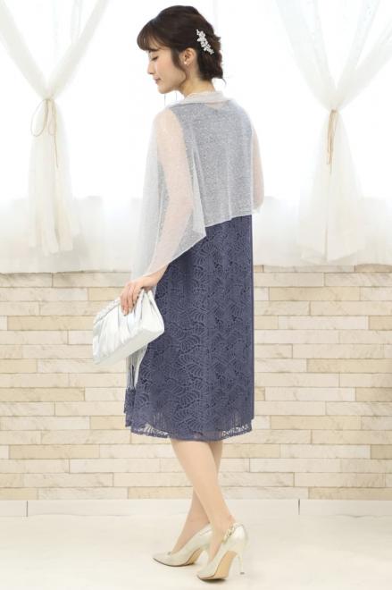 ブルーの総レースプリーツドレス