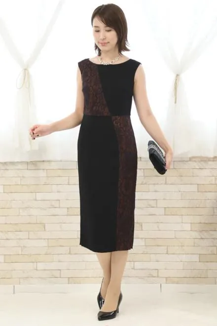 ブラック×ブラウンのサイドスリットタイトドレス