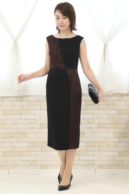 ブラック×ブラウンのサイドスリットタイトドレス