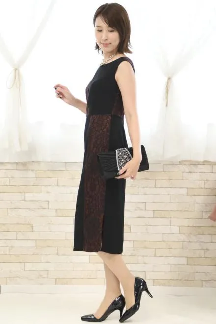 ブラック×ブラウンのサイドスリットタイトドレス