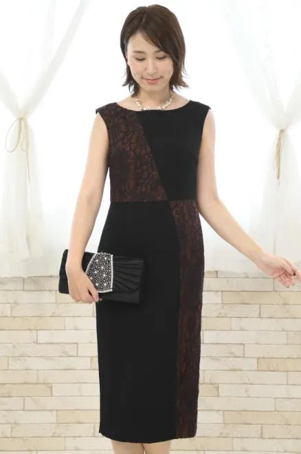 ブラック×ブラウンのサイドスリットタイトドレス