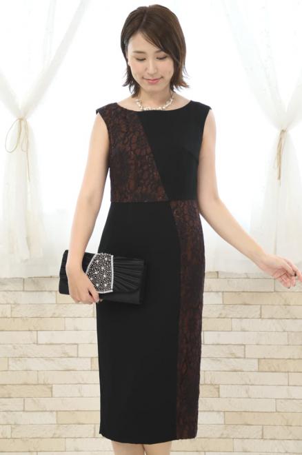 ブラック×ブラウンのサイドスリットタイトドレス