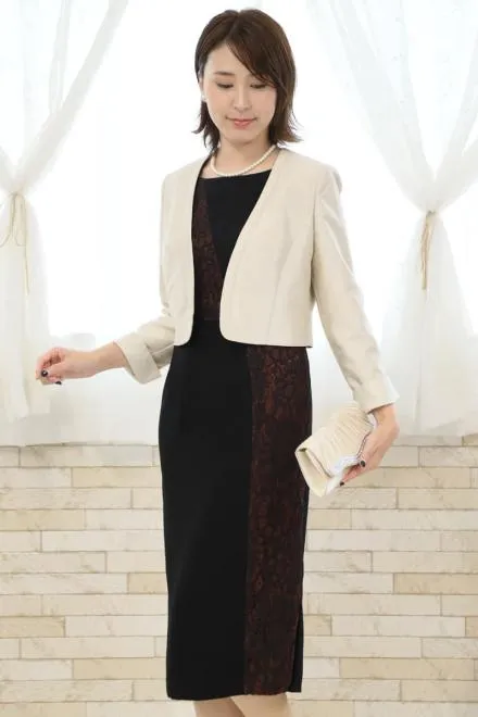 ブラック×ブラウンのサイドスリットタイトドレス