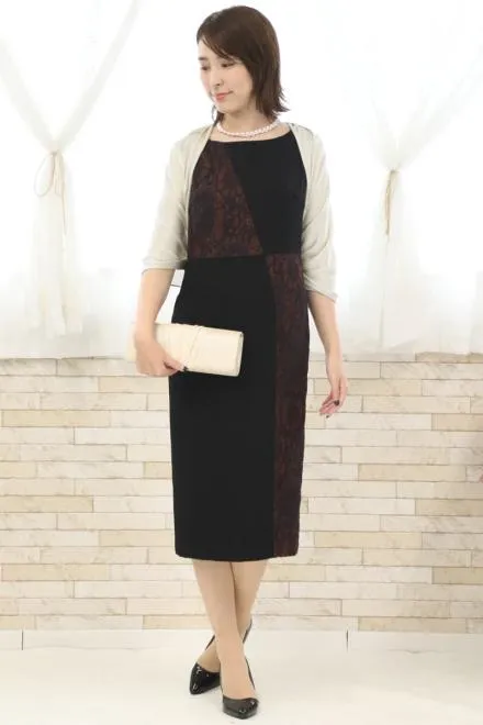 ブラック×ブラウンのサイドスリットタイトドレス