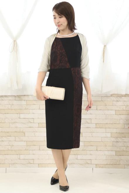 ブラック×ブラウンのサイドスリットタイトドレス