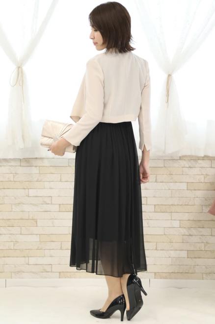 ブラックのフレンチスリーブロングドレス