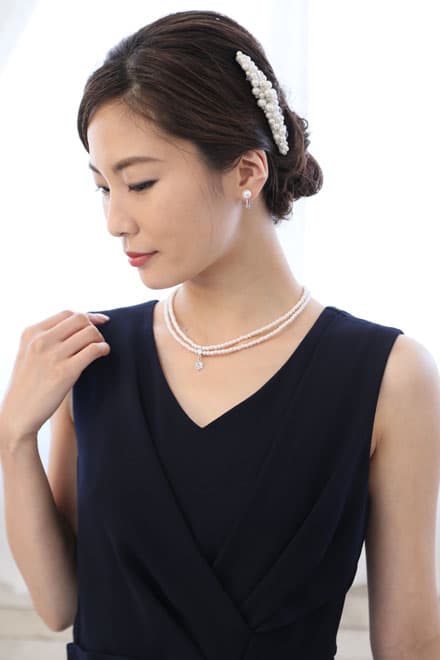 ネイビーのひざ丈Iラインドレスコーディネートセット