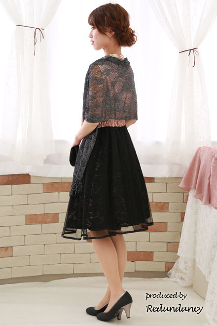 ピンクのシャンタン×チュールフレアドレス