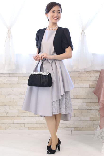 シルバーのポイントレースウエストリボン付きドレスコーディネートセット