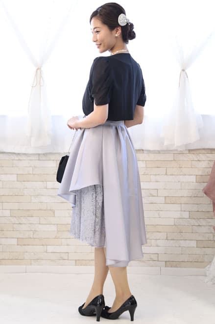 シルバーのポイントレースウエストリボン付きドレスコーディネートセット