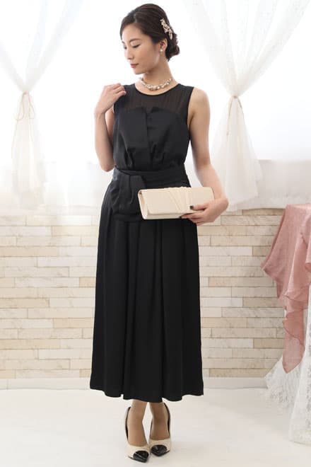 ブラックのビスチェ風ロングドレスコーディネートセット