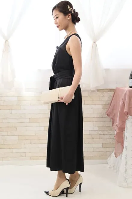 ブラックのビスチェ風ロングドレスコーディネートセット