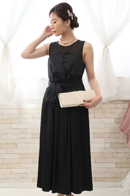 ブラックのビスチェ風ロングドレスコーディネートセット