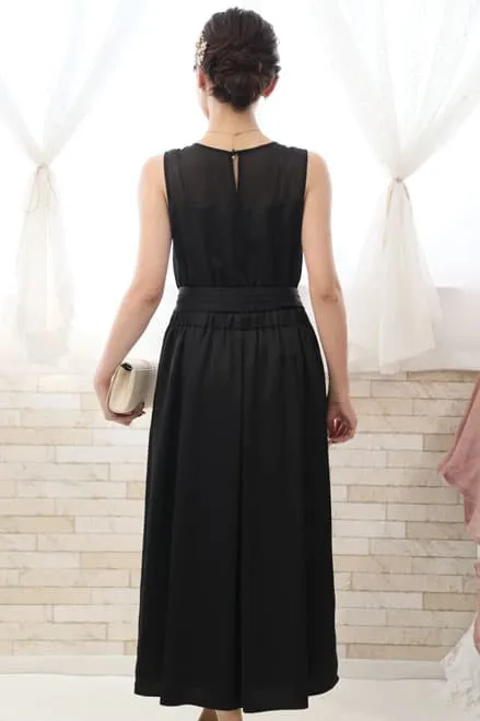 ブラックのビスチェ風ロングドレスコーディネートセット