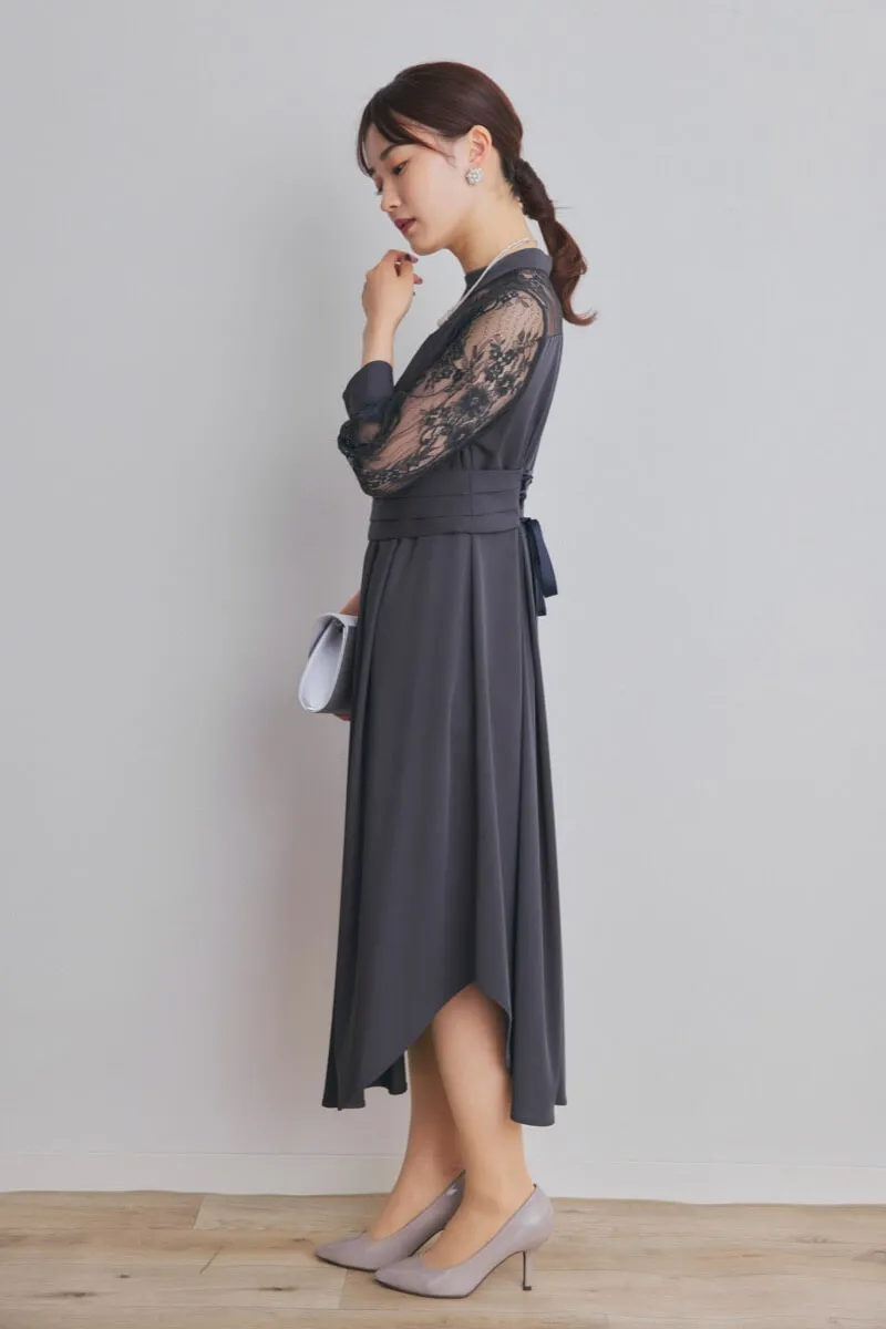 グレイッシュネイビーのイレギュラーヘムドレス