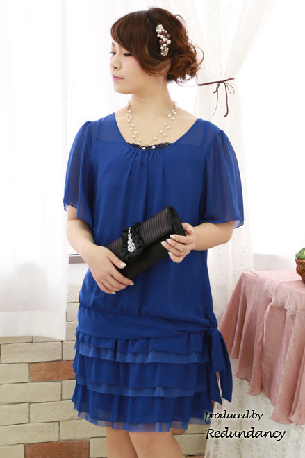 ブルーのシフォン×チュールのフリルスカートドレス