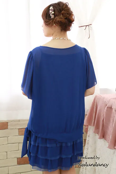 ブルーのシフォン×チュールのフリルスカートドレス