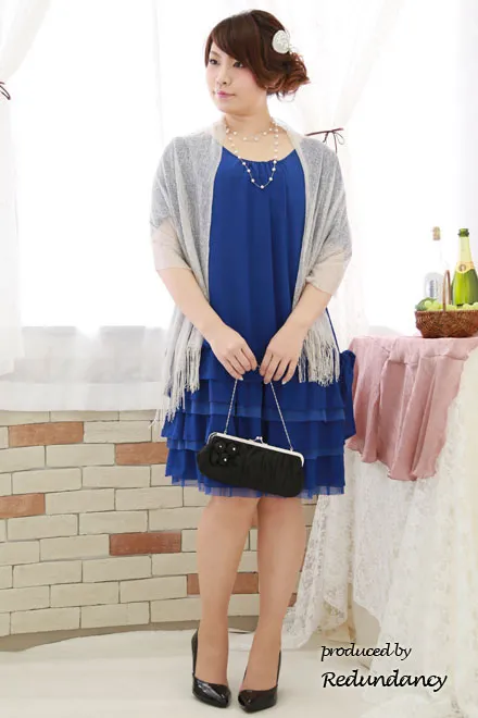 ブルーのシフォン×チュールのフリルスカートドレス