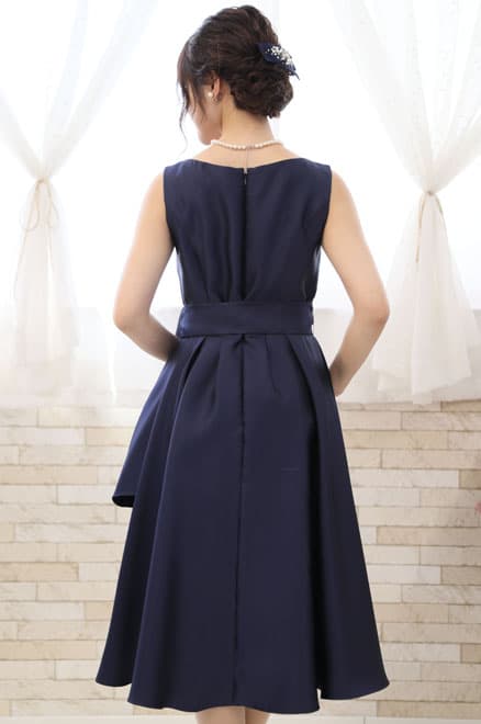 ネイビーのポイントレースウエストリボン付きドレスコーディネートセット